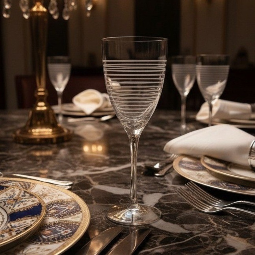 Sasaki "Rings" Hand-Blown Wine Glass, Vintage Textured Drinkware, Modern Design
